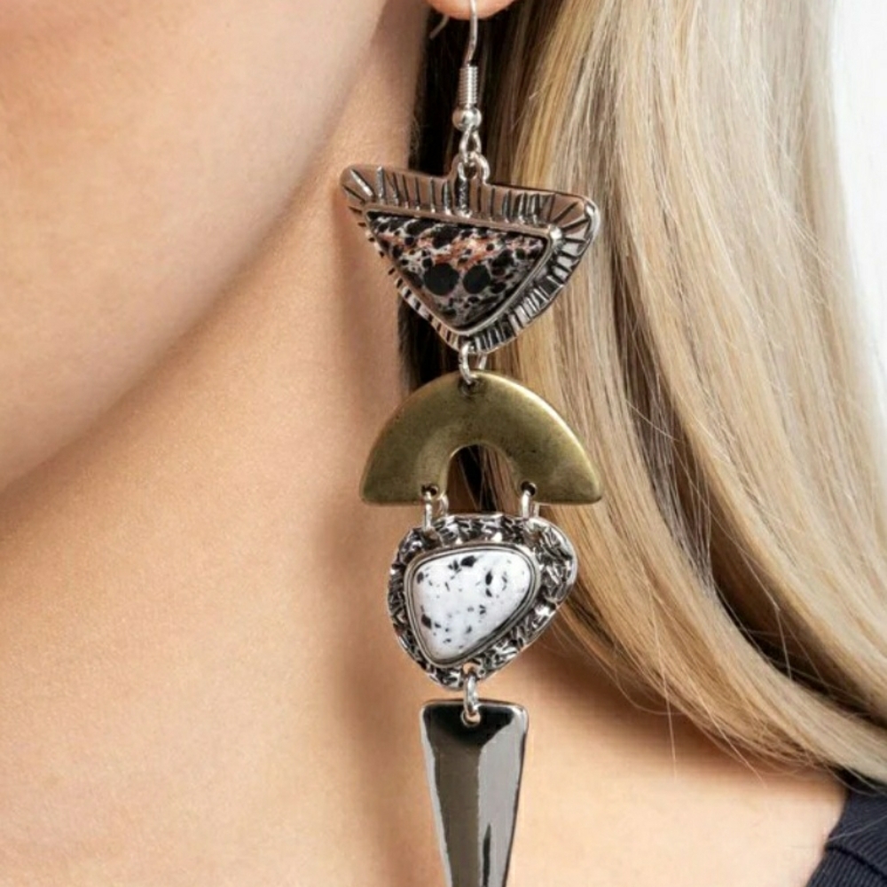 Boho Gypsy Sisters Tri-Tone Statement Earrings